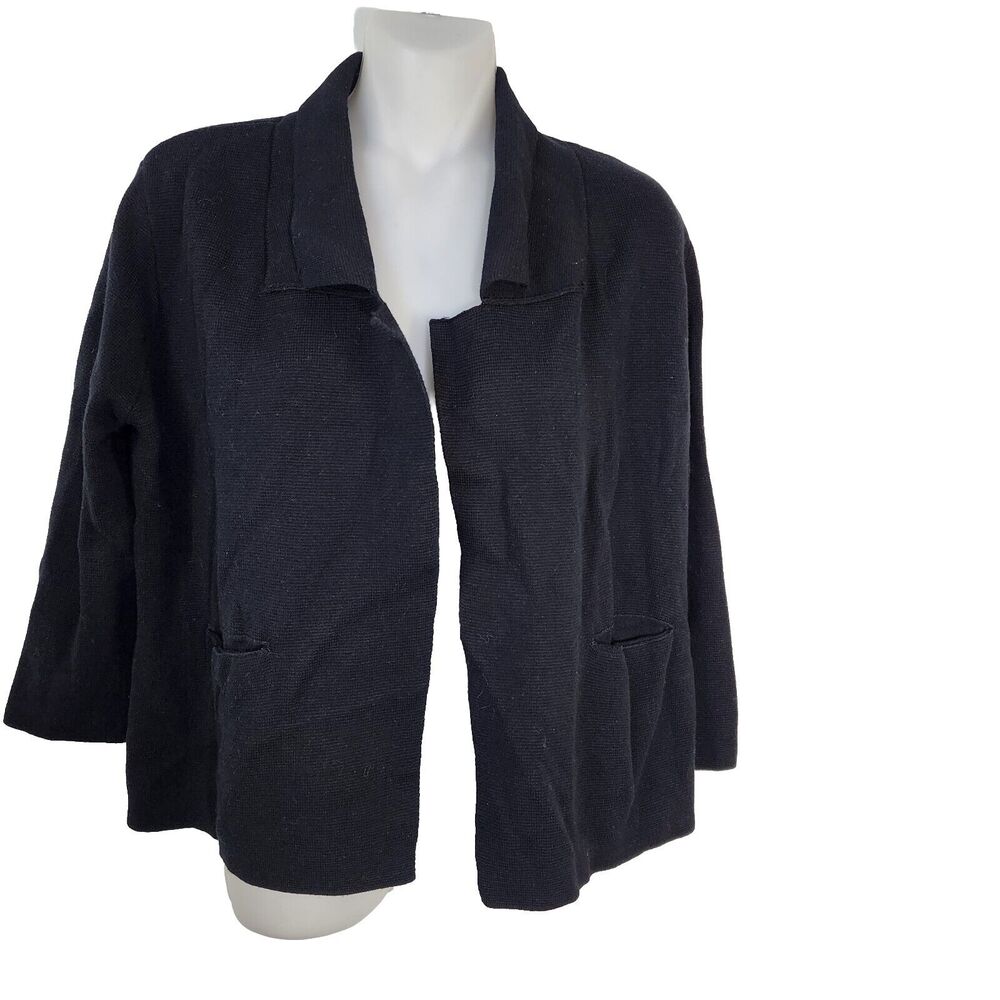 Chico's Women's Cardigan Sweater Size 0 Small 4 Structured Sara Open Front Black